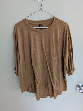 SHEIN Rolled-Sleeve Lightweight Knit Top in Brown Women's Large Summer